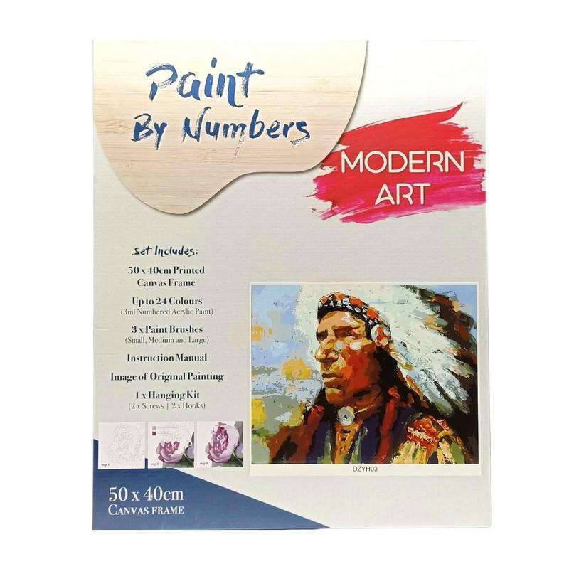 Buy Cheap art & craft online | Paint By Numbers Red indian with Frame 40x50cm|  Dollars and Sense cheap and low prices in australia