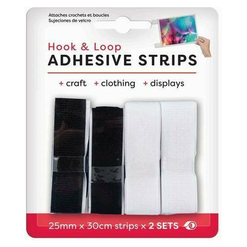 Hook and Loop Adhesive Strips 2 Sets - 25mm x 30cm 4 Piece - Dollars and Sense