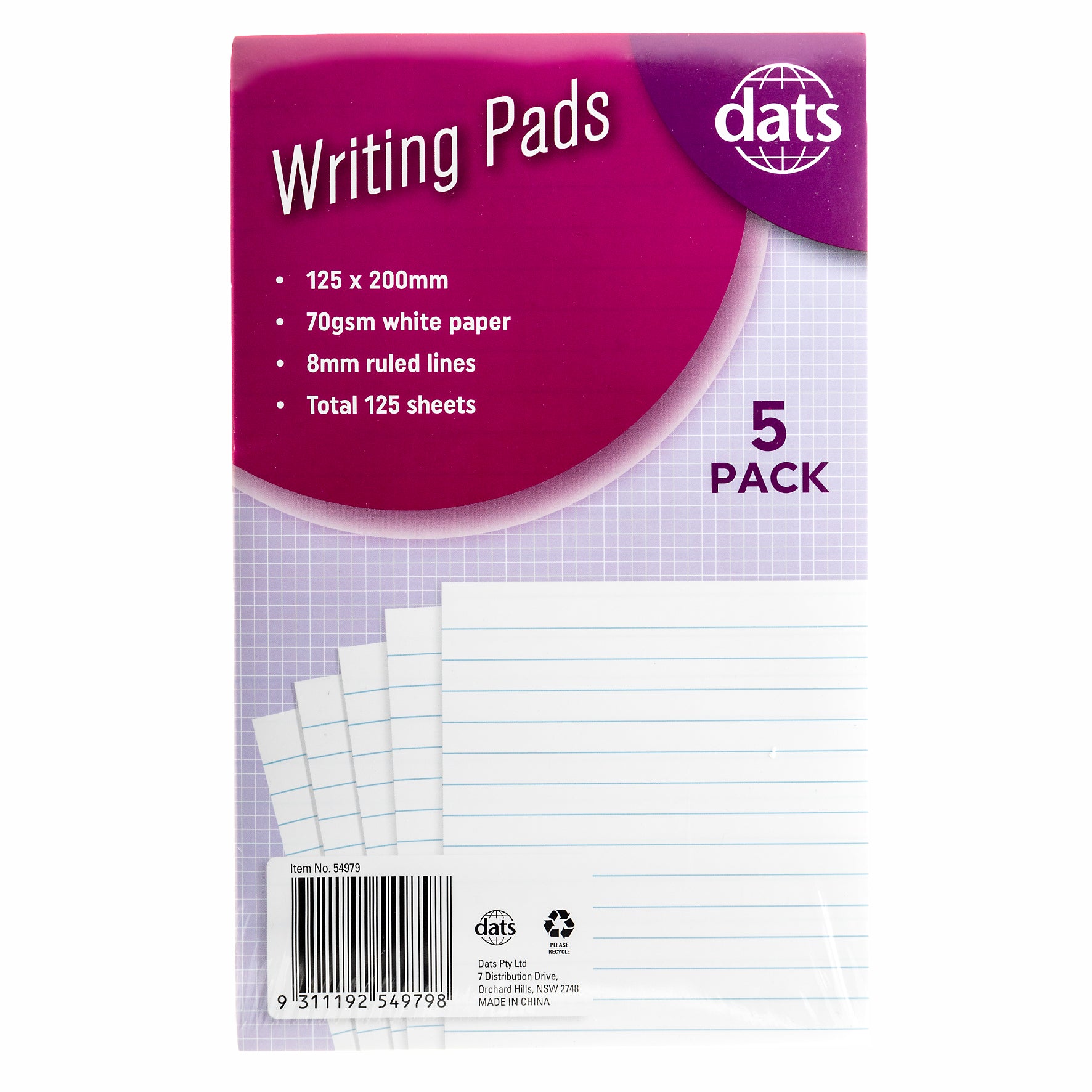Writing Pads 125x200mm 5Pk - Dollars and Sense