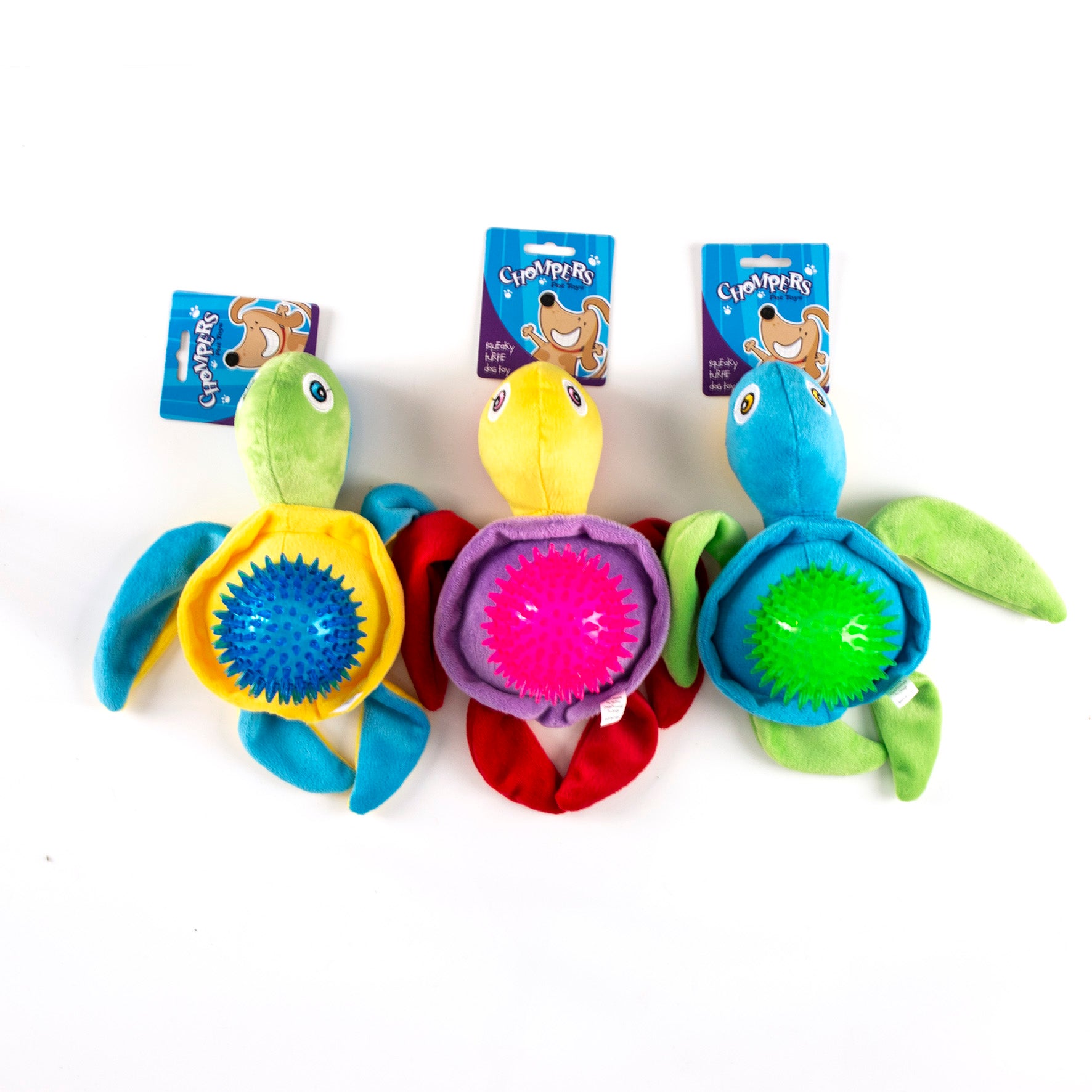 Dog Toy Plush Turtle with Squeaky Spike Ball - 27cm 1 Piece Assorted - Dollars and Sense