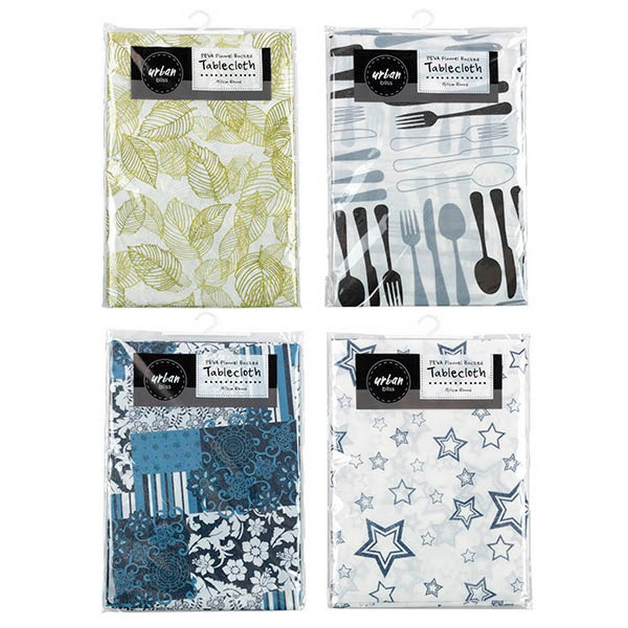 Round Tablecloth Printed PEVA with Flannel Back - Dollars and Sense