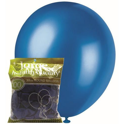 Blue - 100 x 30cm (12) Metallic Balloons