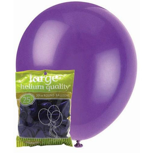 Purple - 25 x 30cm (12) Metallic Balloons