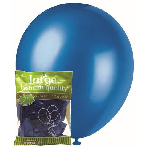 Blue - 25 x 30cm (12) Metallic Balloons