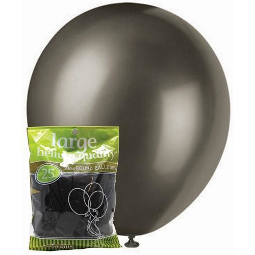 Black - 25 x 30cm (12) Metallic Balloons