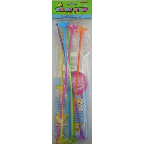 6 Balloon Sticks and Cups - Coloured