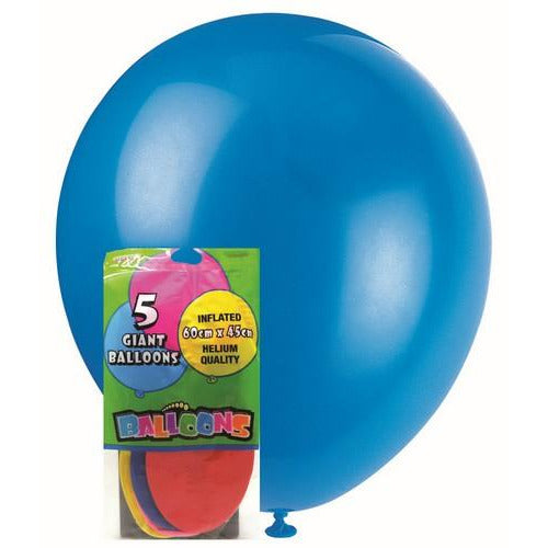 5 Giant Party Balloons - Assorted 60cm x 45cm