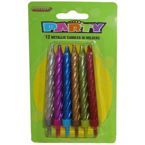 Metallic Spiral Birthday Candles In Holders 12Pk - Dollars and Sense