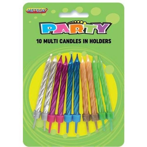 Metallic Spiral Birthday Candles In Holders 10Pk - Dollars and Sense