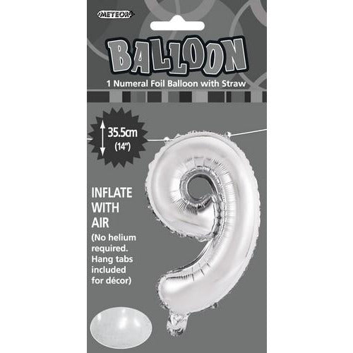 Silver 9 Numeral Foil Balloon 35cm Default Title