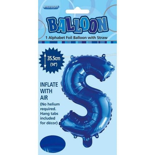 Royal Blue S Alphabet Foil Balloon 35cm Default Title