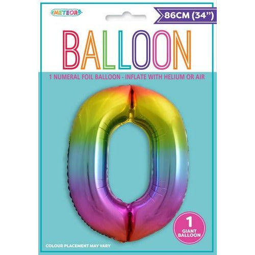 Rainbow 0 Numeral Foil Balloon 86cm Default Title