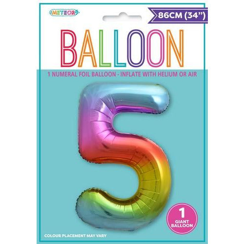 Rainbow 5 Numeral Foil Balloon 86cm (34)