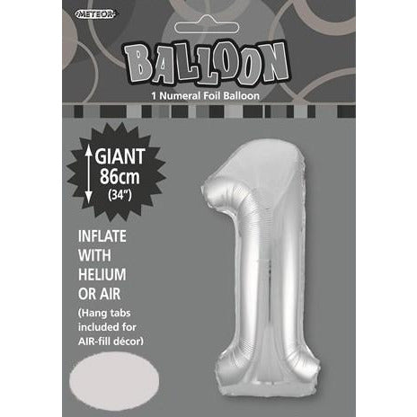 Silver 1 Numeral Foil Balloon 86cm Default Title