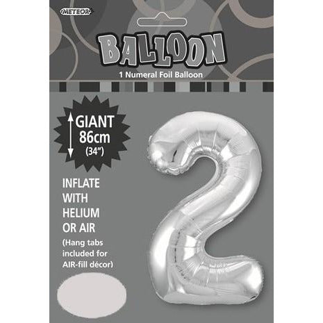 Silver 2 Numeral Foil Balloon 86cm Default Title