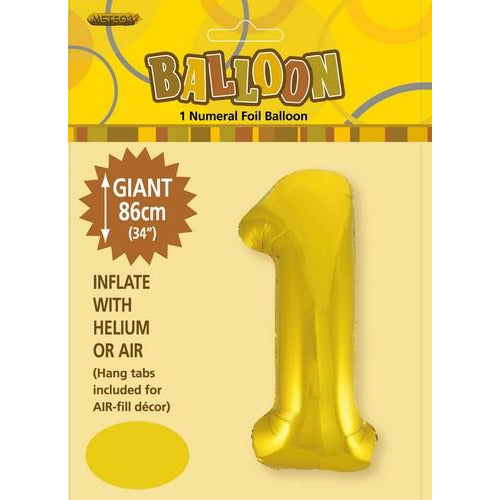 Gold 1 Numeral Foil Balloon 86cm Default Title