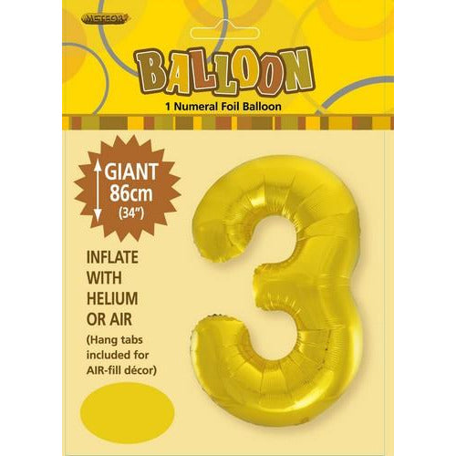 Gold 3 Numeral Foil Balloon 86cm Default Title