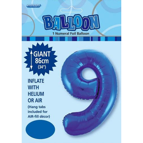 Royal Blue 9 Numeral Foil Balloon 86cm Default Title
