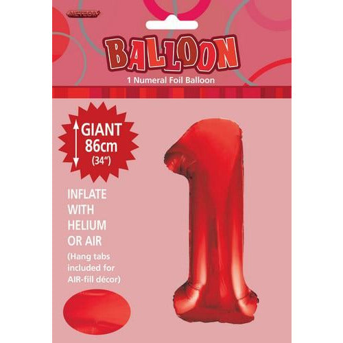 Red 1 Numeral Foil Balloon 86cm Default Title