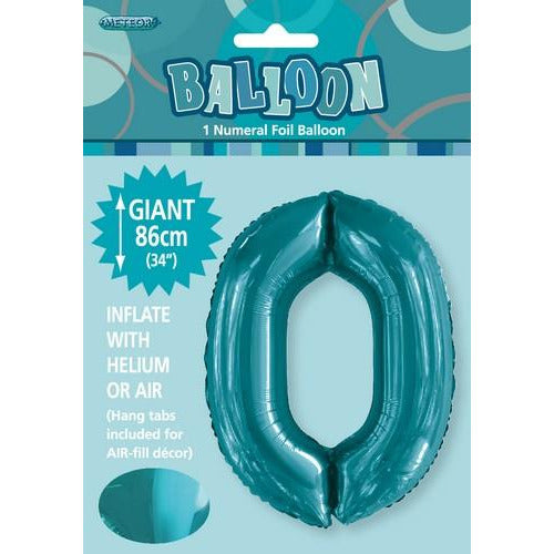 Caribbean Teal 0 Numeral Foil Balloon 86cm Default Title