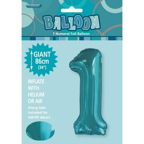 Caribbean Teal 1 Numeral Foil Balloon 86cm Default Title