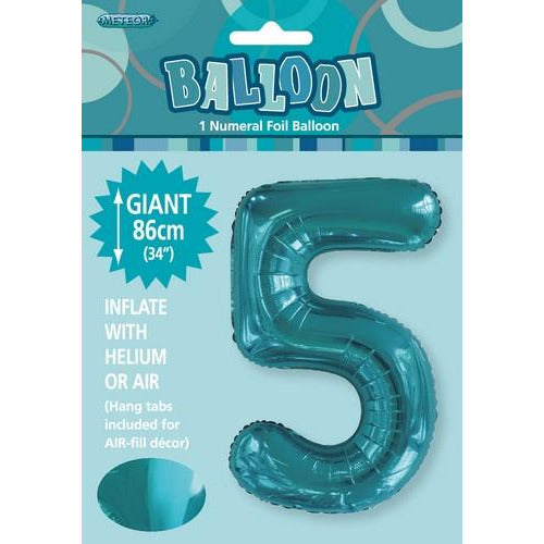 Caribbean Teal 5 Numeral Foil Balloon 86cm Default Title