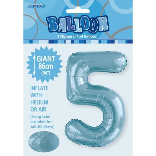 Powder Blue 5 Numeral Foil Balloon 86cm Default Title