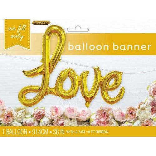Love Gold 91.4cm x 60cm Foil Balloon Banner With Ribbon 2.74m Default Title