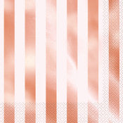 Foil Stamped Stripes Rose Gold Beverage Napkins 2ply 25x25cm 16Pk - Dollars and Sense