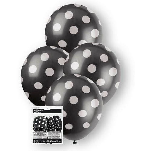 Dots Midnight Black 6 x 30cm (12) Balloons