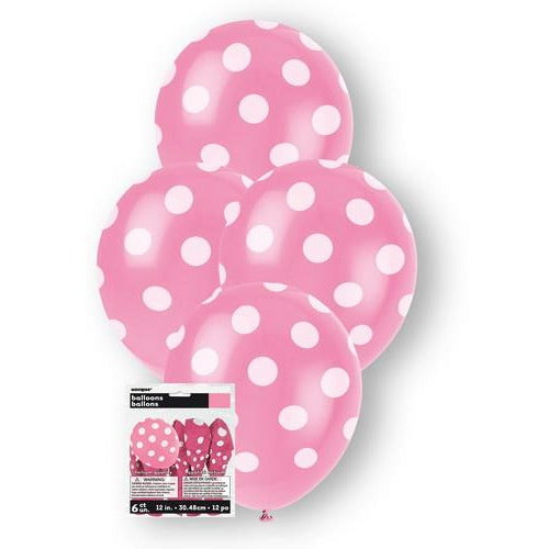 Dots Hot Pink 6 x 30cm (12) Balloons