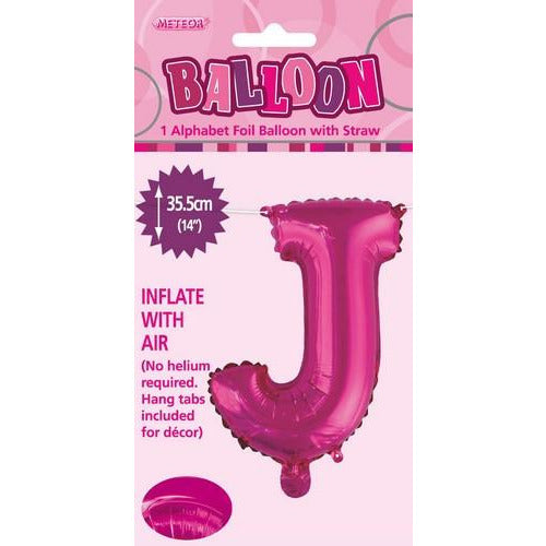 Hot Pink J Alphabet Foil Balloon 35cm Default Title