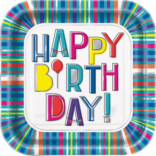 Colourful Birthday 8 x 23cm Foil Stamped Paper Plates Default Title