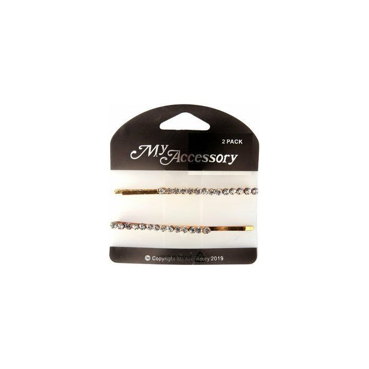 Gold Bobby Pins with Clear Rhinestones - 2 Pack 1 Piece - Dollars and Sense