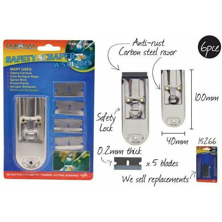 Retractable Safety Scraper with Five Blades - 100x40mm 6 Piece - Dollars and Sense