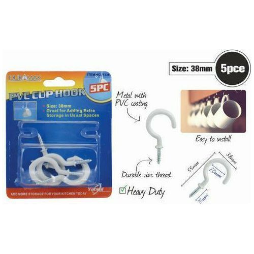 PVC Cup Hooks White - 38mm 5 Piece Set - Dollars and Sense
