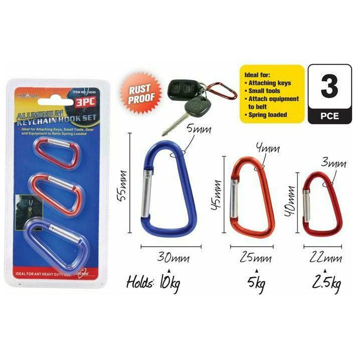 Aluminium Keychain Hook Set - 3 Piece Assorted Sizes - Dollars and Sense