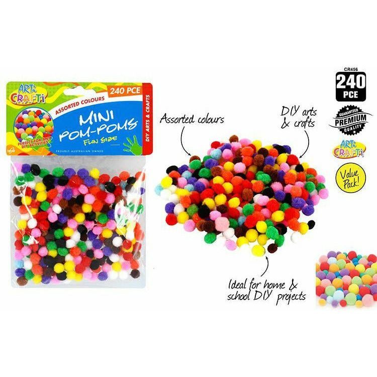 Craft Mini Pom-Poms Coloured - 240 Piece - Dollars and Sense