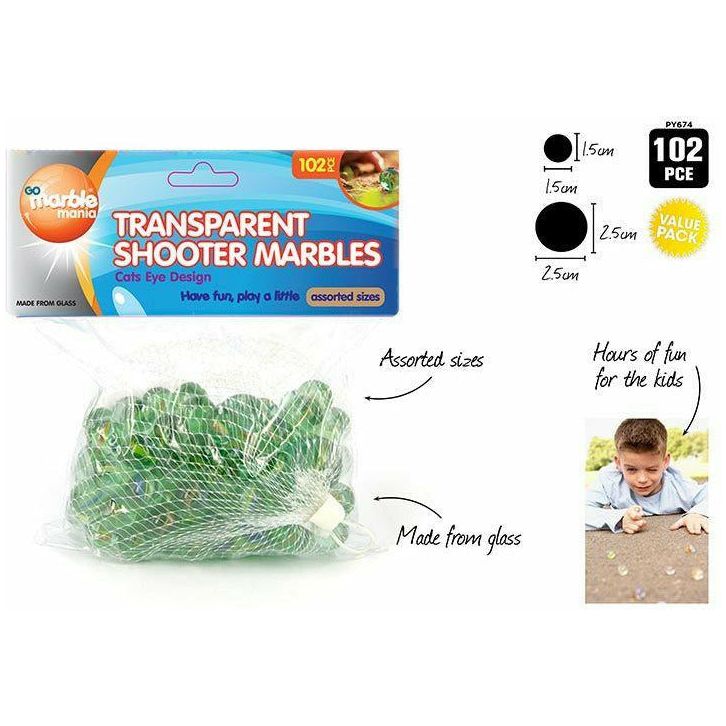 Transparent Glass Shooter Marbles - 102 Piece Assorted Sizes - Dollars and Sense