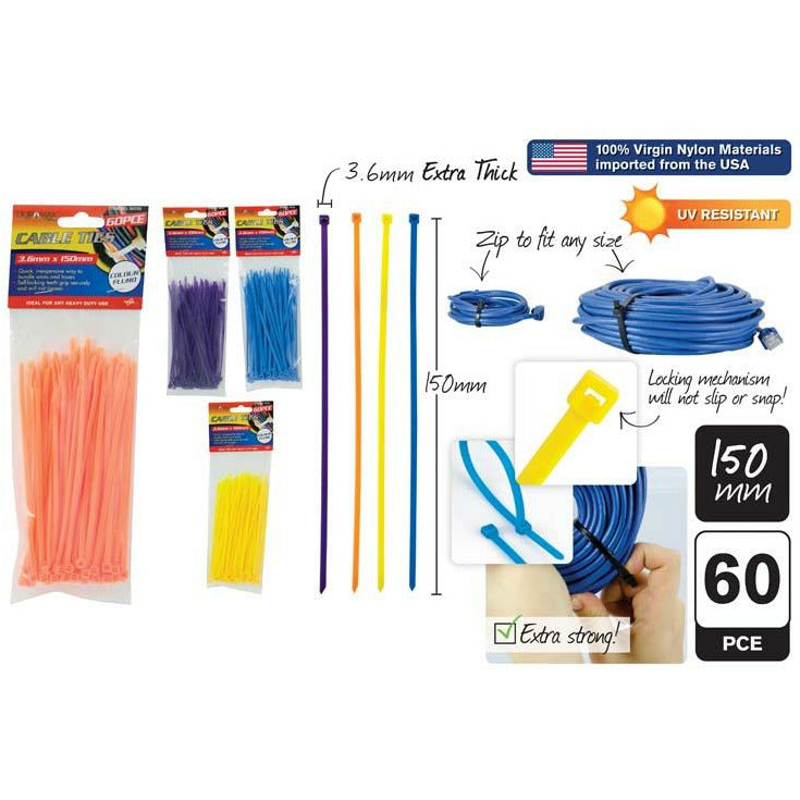 Cable Ties 3.X150Mm 4 Assorted 60Pcs Default Title