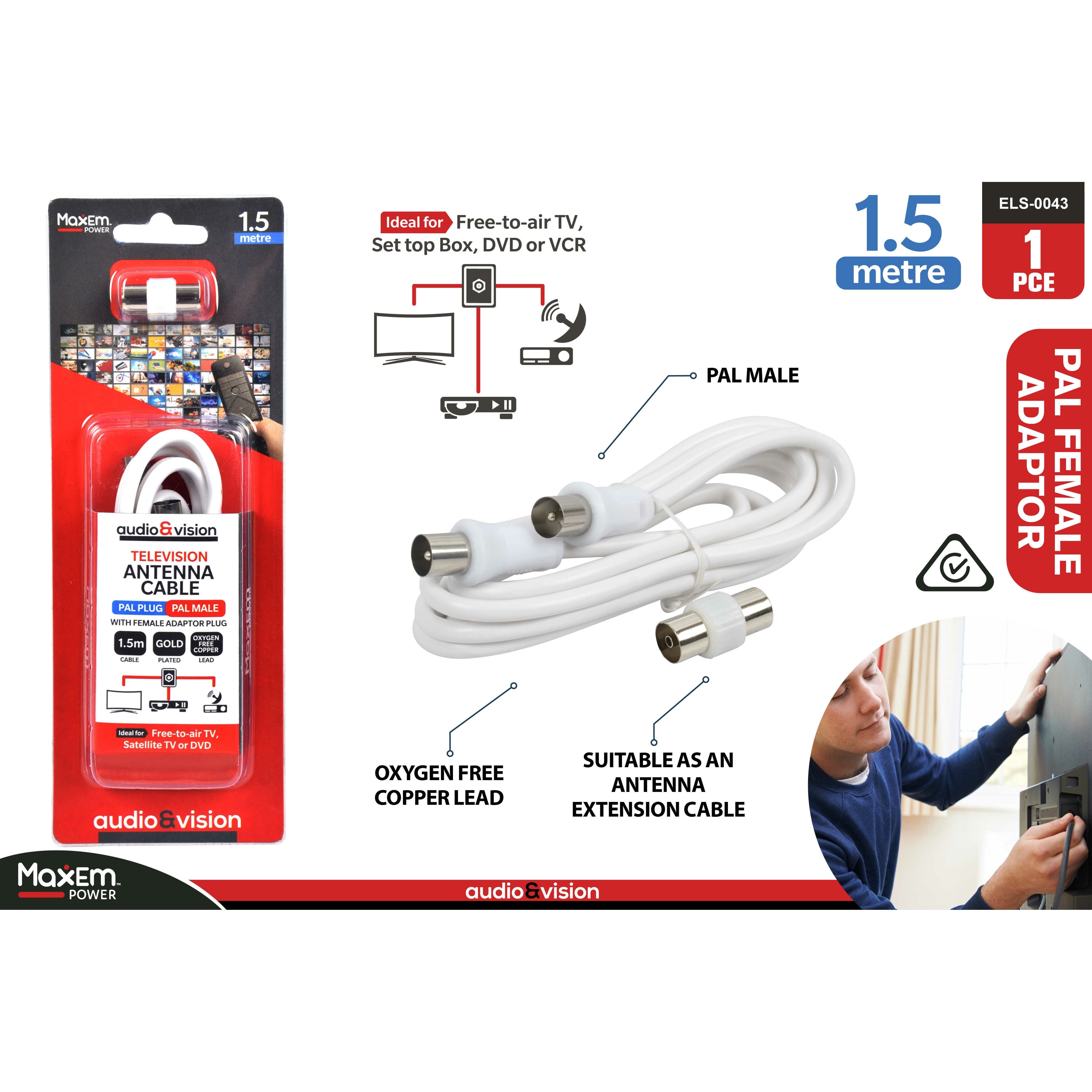 Television Antenna Cable Pal Plug Pal Male - 1.5m - Dollars and Sense