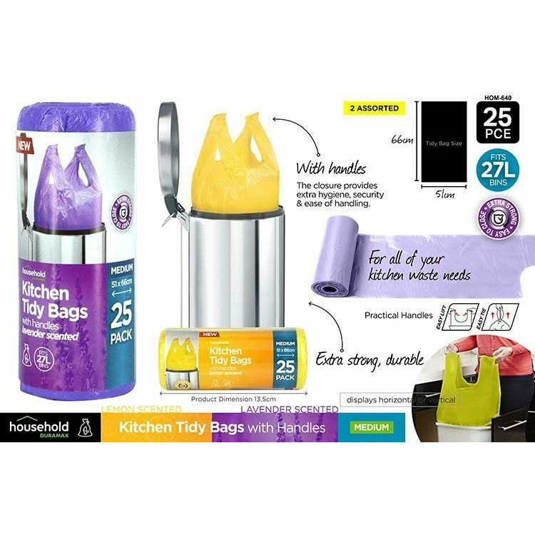 Kitchen Tidy Bags Scented with Handles 27L Medium - 51x66cm 25 Piece Assorted - Dollars and Sense