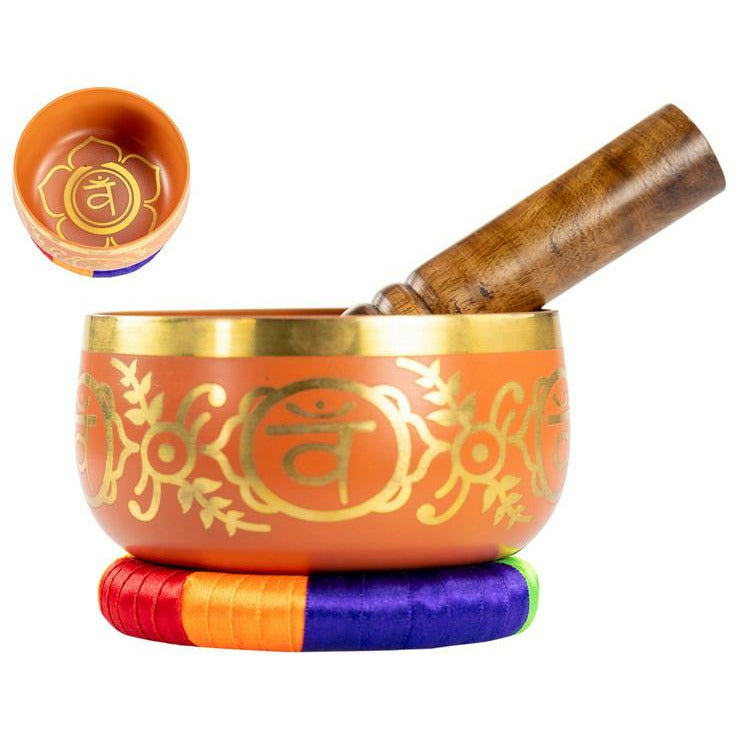 Tibetan Singing Bowl Orange and Gold - 13cm Default Title
