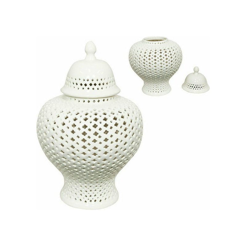 Ceramic White Filigree Ginger Jar - 49cm 1 Piece - Dollars and Sense