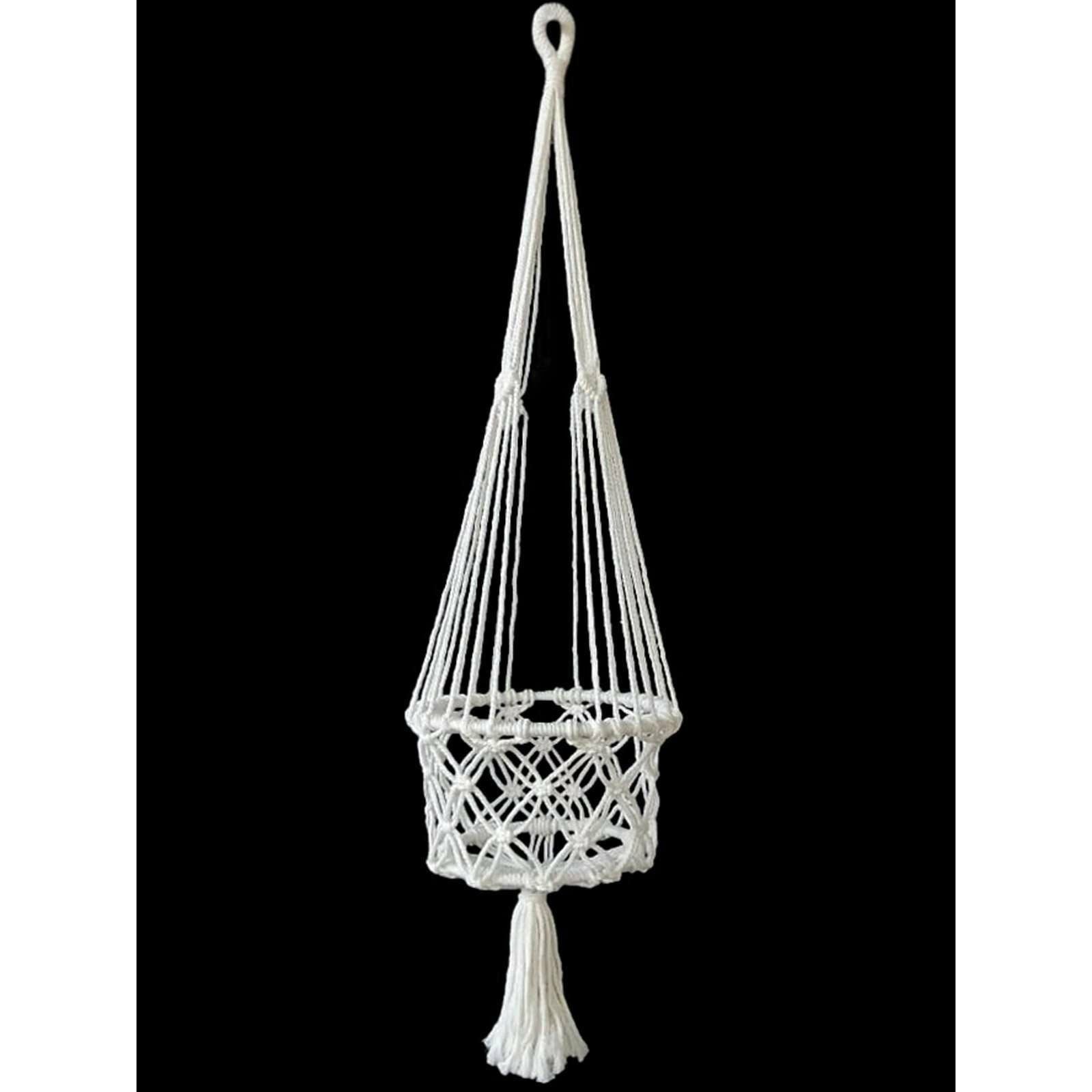 White Macrame Pot Holder 100cm - Dollars and Sense