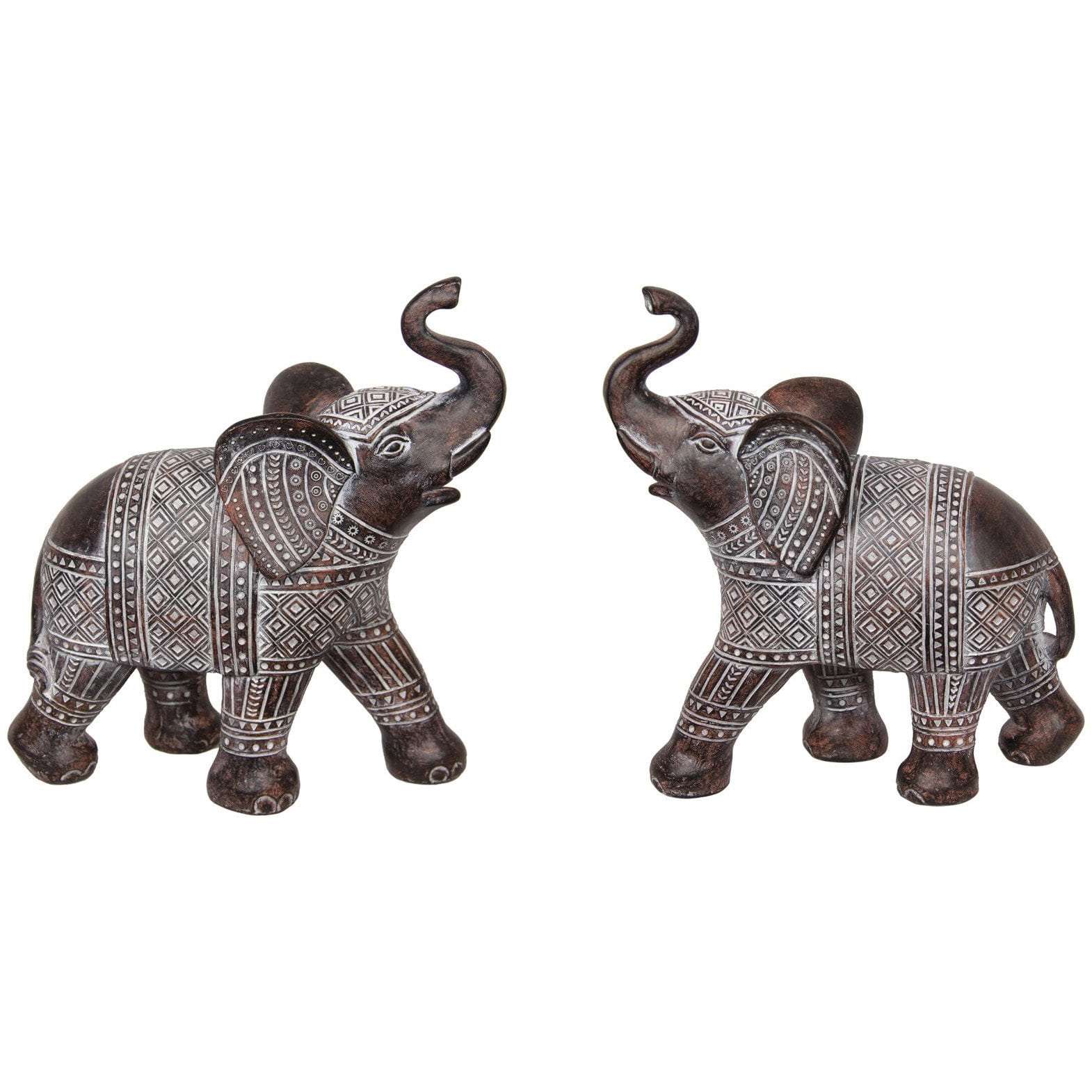 Brown Boho Standing Elephant Tribal Finish 1pce Assorted 21cm - Dollars and Sense