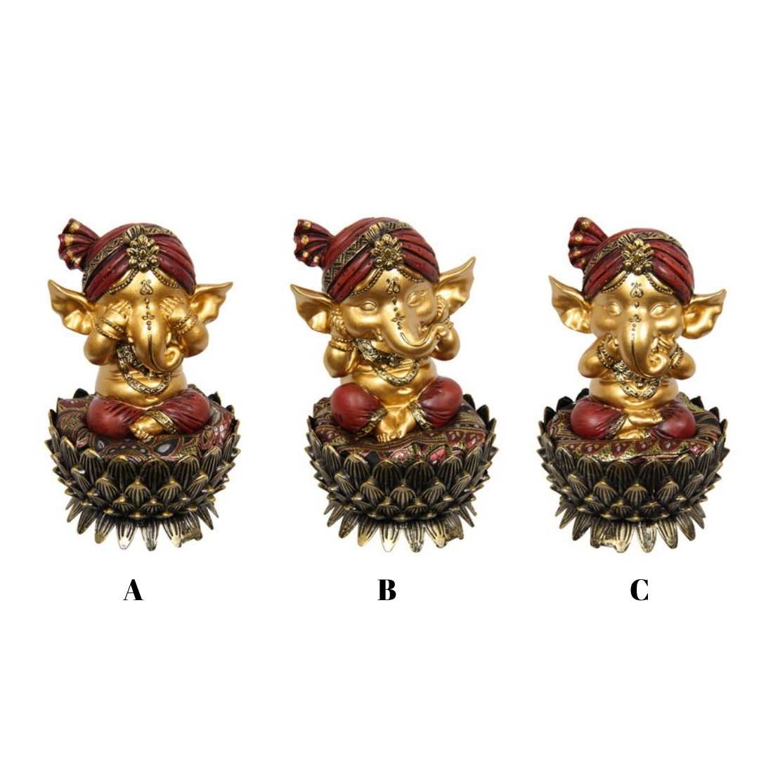 Ganesh on Lotus Red and Gold 1pce Assorted 15cm - Dollars and Sense
