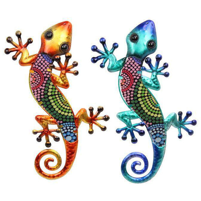 Metal and Glass Lizard Wall Art Tribal Dots 1pce Assorted 38cm - Dollars and Sense