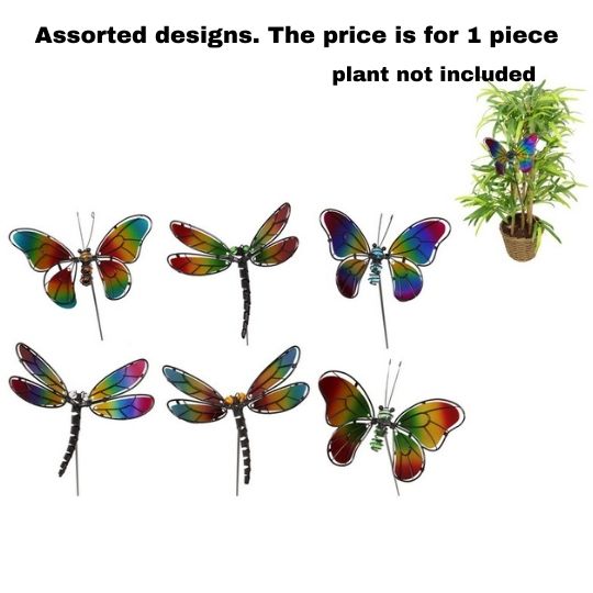 Butterfly and Dragonfly Metal Garden Stake 1pce 60cm - Dollars and Sense