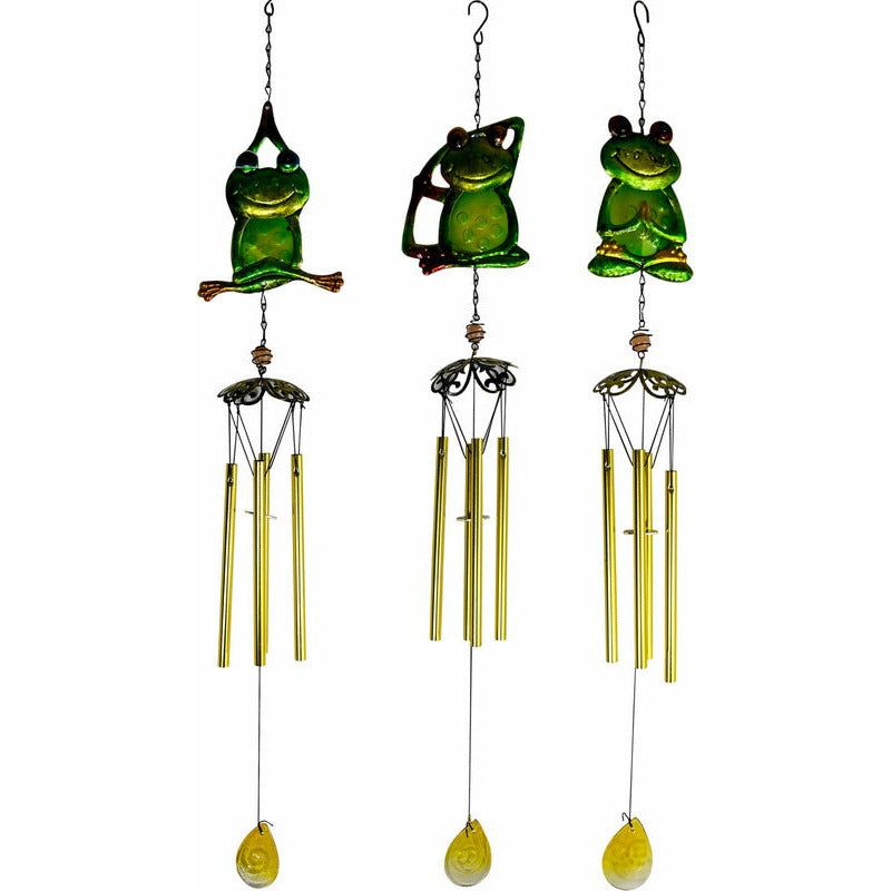 Wind Chime Green Glass & Metal Yoga Frog - Dollars and Sense